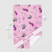 Fun rosa Golfwagen und Getriebe personalisierter N Golfhandtuch (Insitu)