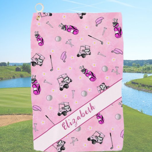 Fun rosa Golfwagen und Getriebe personalisierter N Golfhandtuch