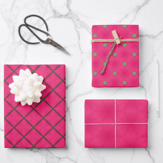 Fun Rosa & Grün Modernes Design Geschenkpapier Set (Vorderseite)