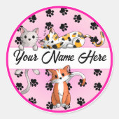 Fun Rosa Hintergrund mit Niedlichen Kätzchen Class Runder Aufkleber (Vorderseite)