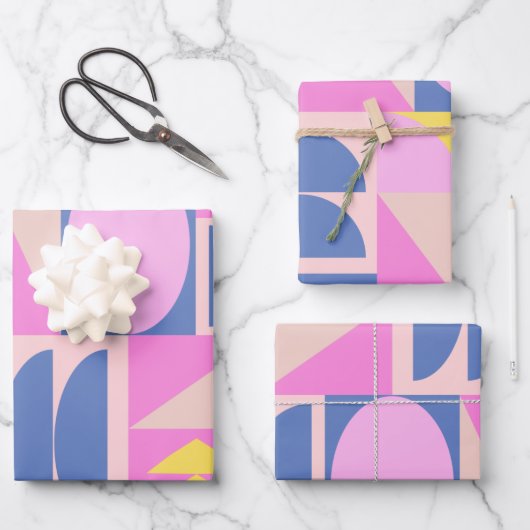 Fun rosa Lila Patchwork Quilt Geometrisches Muster Geschenkpapier Set (Vorderseite)