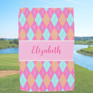 Fun Rosa orange Preppy Raute individuelle Name Lad Golfhandtuch