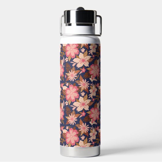 Fun rosa Retro Blumenmuster Monogramm Trinkflasche (Hinten)