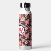 Fun rosa Retro Blumenmuster Monogramm Trinkflasche (Links)