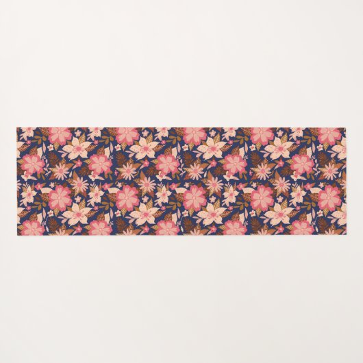 Fun rosa Retro Blumenmuster Monogramm Yoga Mat Yogamatte (Rückseite (Horizontal))