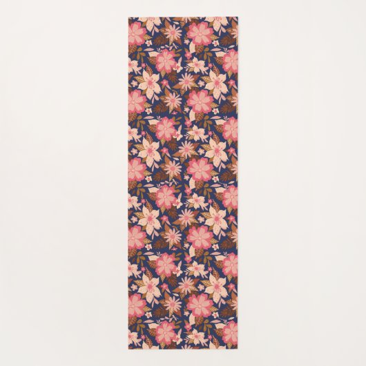 Fun rosa Retro Blumenmuster Monogramm Yoga Mat Yogamatte (Rückseite)