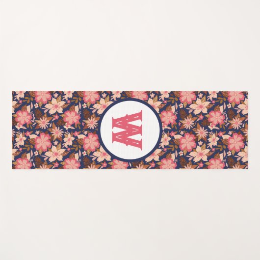 Fun rosa Retro Blumenmuster Monogramm Yoga Mat Yogamatte (Vorderseite (Horizontal))