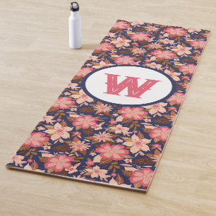Fun rosa Retro Blumenmuster Monogramm Yoga Mat Yogamatte