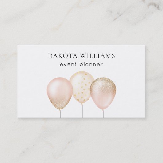 Fun Rosa und Gold Glitzer Balloons Visitenkarte (Vorderseite)