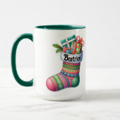 Fun Rosa und Grün Weihnachten Strumpf individuell  Tasse (Links)