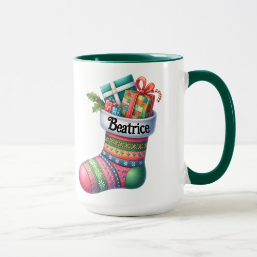Fun Rosa und Grün Weihnachten Strumpf individuell  Tasse (Rechts)