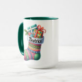 Fun Rosa und Grün Weihnachten Strumpf individuell  Tasse (Vorderseite Links)