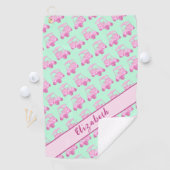 Fun rosa und grüner Golfwagen personalisierter Nam Golfhandtuch (Insitu)