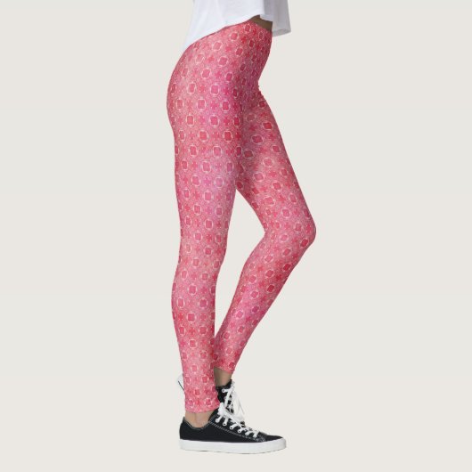 Fun rosa und weiße geometrische Muster Leggings (Rechts)