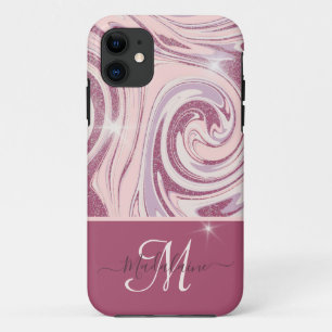 Fun Rose Gold Glitzer Monogram iPhone Case