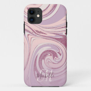 Fun Rose Gold Glitzer Pastel Marble iPhone Case