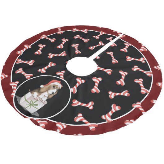 Fun Rot und Weiß gestreiftes Hundeband, Santa Dog Polyester Weihnachtsbaumdecke (Schrägansicht)