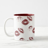 FUN! Rote Lipstick-Prints Zweifarbige Tasse (Links)