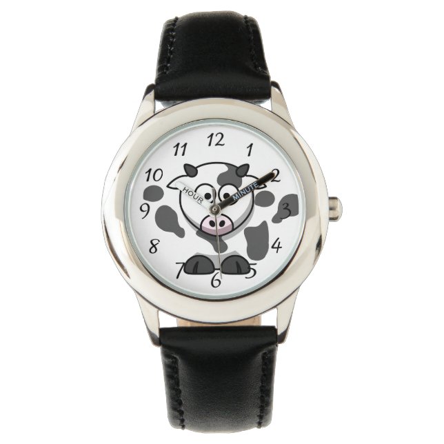 Fun Round Cartoon Cow Kids Armbanduhr (Vorderseite)