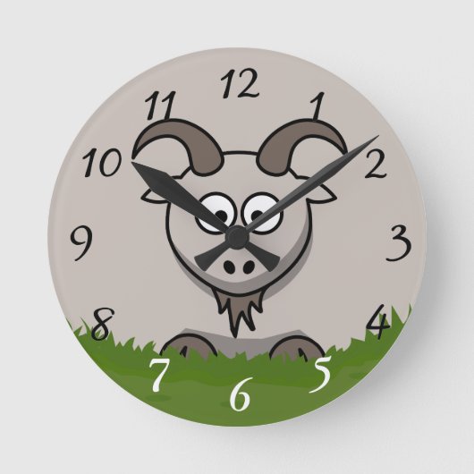 Fun Round Cartoon Goat Runde Wanduhr (Vorderseite)
