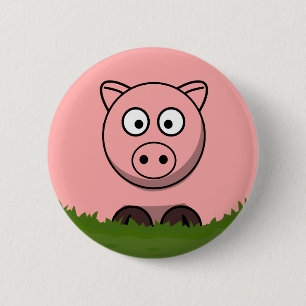 Fun Round Cartoon Pig Button