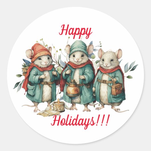 Fun Round Christmas Mice Stickers (Vorderseite)