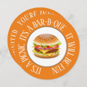 Fun Round Picnic / Bar-B-Que Hamburger Einladung (Vorne/Hinten)