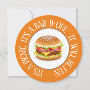 Fun Round Picnic / Bar-B-Que Hamburger Einladung
