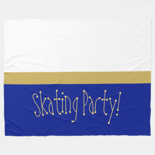 Fun Royal Blue White Color Block "SKATEN PARTY" Fleecedecke