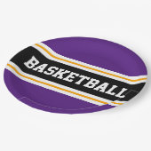 Fun Royal Lila Black Yellow BASKETBALL Streifen Pappteller (Schrägansicht)