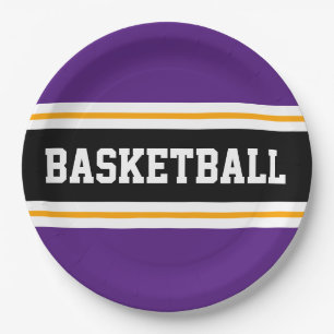 Fun Royal Lila Black Yellow BASKETBALL Streifen Pappteller