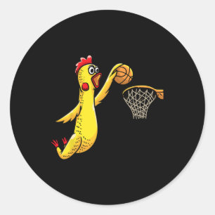 Fun Rubber Chicken Playing Basketball Sport Runder Aufkleber