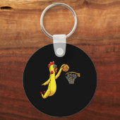 Fun Rubber Chicken Playing Basketball Sport Schlüsselanhänger (Vorderseite)