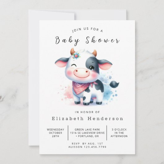 Fun Rustic Classic Cow Baby Dusche Einladung (Vorderseite)