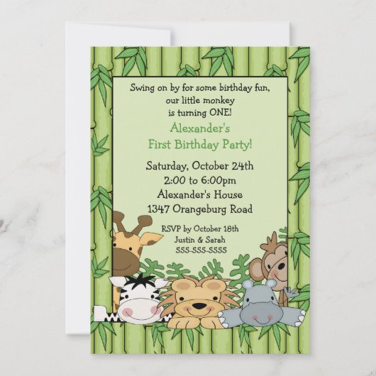 Fun Safari 1. Geburtstag Einladung (Vorderseite)