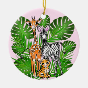 Fun Safari Friends giraffe zebra tiger palm Blätte Keramik Ornament