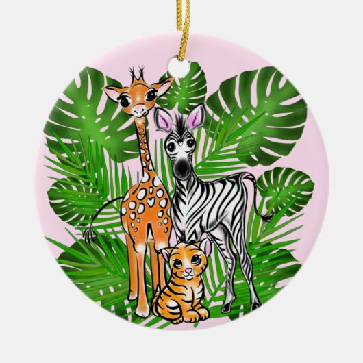 Fun Safari Friends giraffe zebra tiger palm Blätte Keramik Ornament (Vorne)