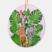 Fun Safari Friends giraffe zebra tiger palm Blätte Keramik Ornament (Links)