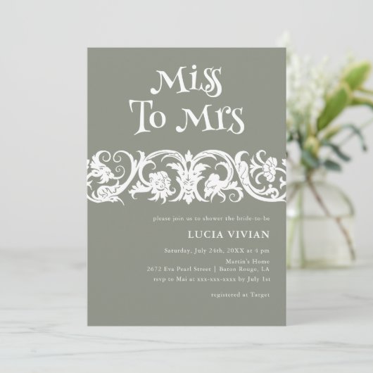 Fun Sage Green Minimalistisch Brautparty Einladung (Stehend Vorderseite)