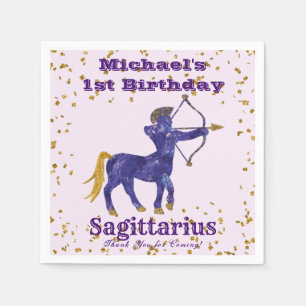Fun Sagittarius Erster Geburtstag & Gold Confetti Serviette