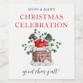 Fun Santa Chimney Name Weihnachtsfeier Weinetikett (Einzelnes Label)