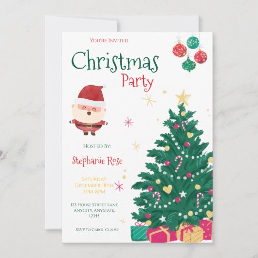 Fun Santa Christmas Party Invitation Einladung (Vorderseite)