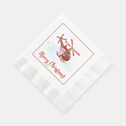 Fun Santa Claus in Helicopter Weihnachtsbuch Napa Serviette (Ecke)