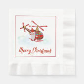 Fun Santa Claus in Helicopter Weihnachtsbuch Napa Serviette (Vorderseite)