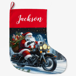 Fun Santa Claus Reiten mit einem Motorrad Großer Weihnachtsstrumpf