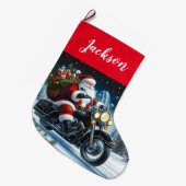 Fun Santa Claus Reiten mit einem Motorrad Großer Weihnachtsstrumpf (Vorderansicht (hängend))