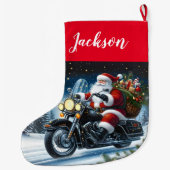 Fun Santa Claus Reiten mit einem Motorrad Großer Weihnachtsstrumpf (Rückseite)