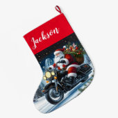 Fun Santa Claus Reiten mit einem Motorrad Großer Weihnachtsstrumpf (Rückseite (Hängend))