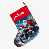 Fun Santa Claus Reiten mit einem Motorrad Großer Weihnachtsstrumpf (Rückseite (Hängend))