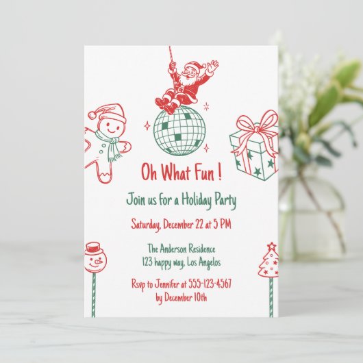 Fun Santa & Gingerbread Holiday Christmas Party Einladung (Stehend Vorderseite)